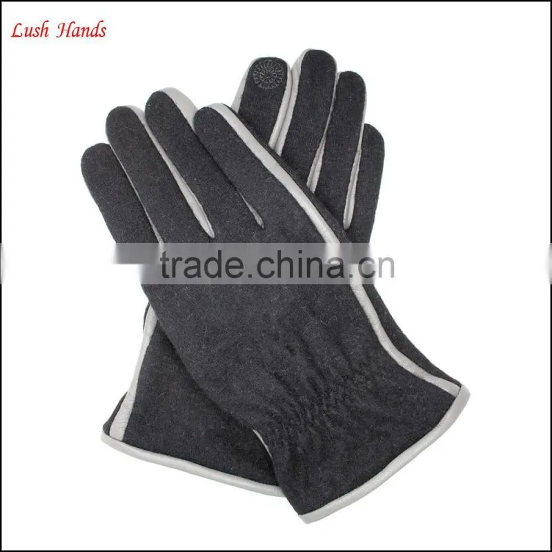 High Quality Winter black woolen White decoration gloves For man with Touch Screen
