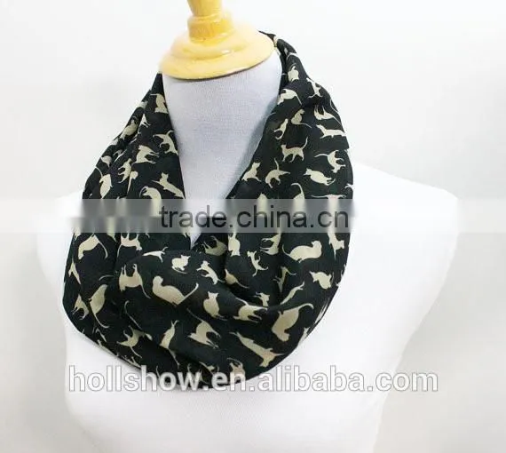 Hot Sale Cat Printed Infinity Women Fashion Chiffon Scarf