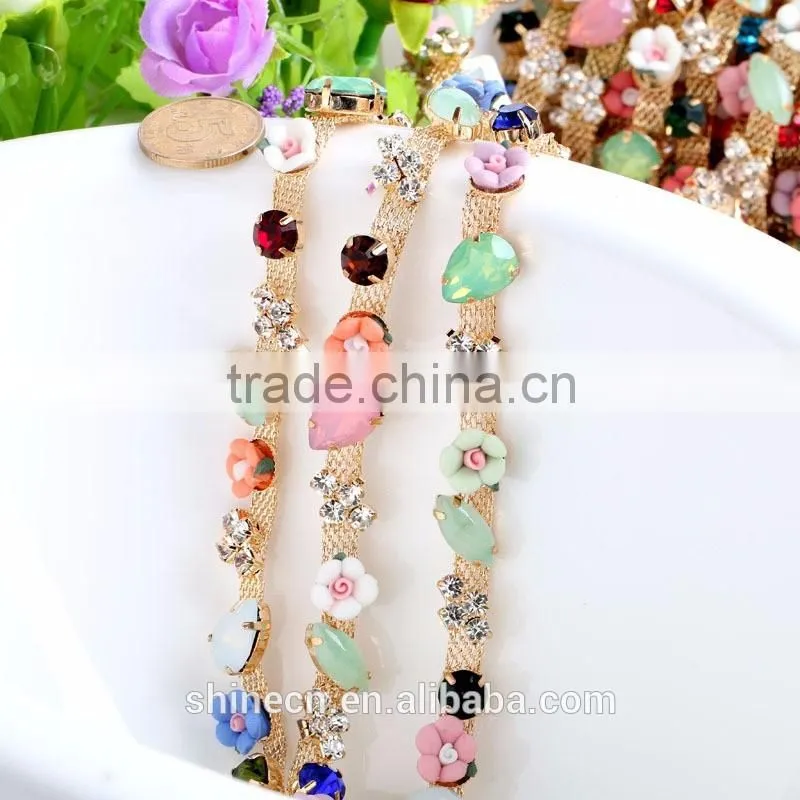 High quality diy flower cup chain YIWU Wholesale Hot fix shining loose Rhinestone chain