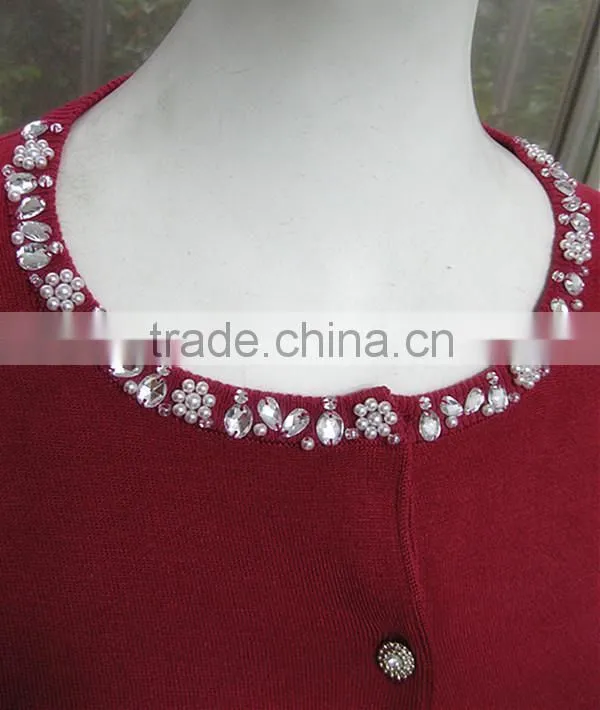 Beaded long sleeve knitted lady sweater cardigan