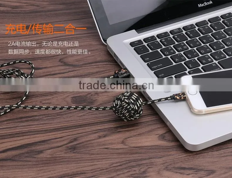 USAMS SJ071 Camouflage Series 1.5m Spot nylon braided cable for iphone6s plus/6s/6/5s 2A Metal Spherical cable for iphone 6plus