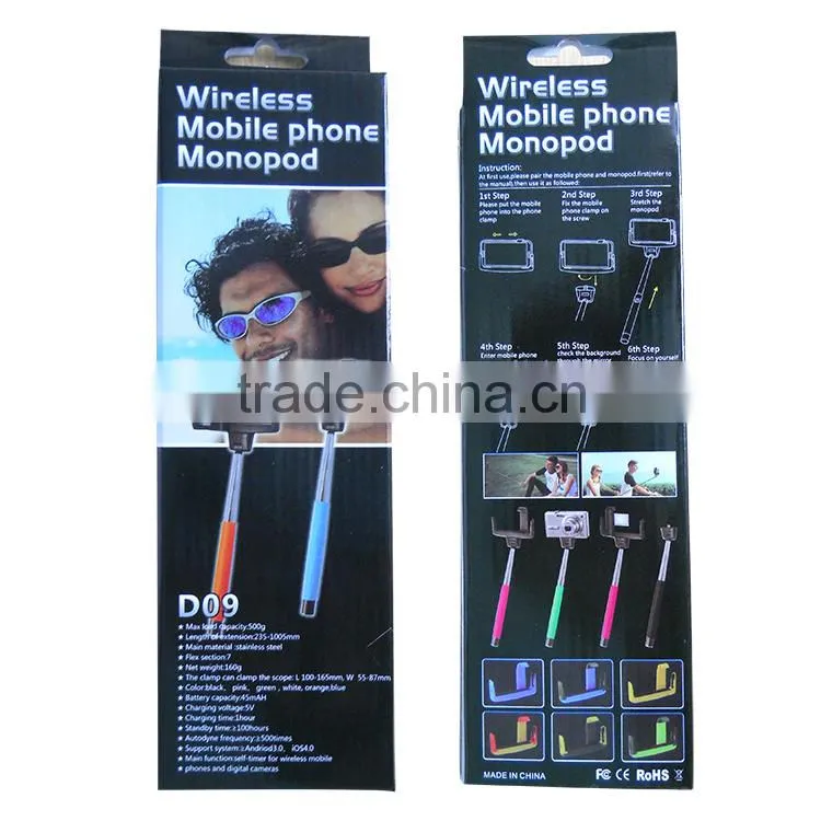 2015 wholesale Fashion fodable pocket cable monopod bluetooth selfie stick with mirror