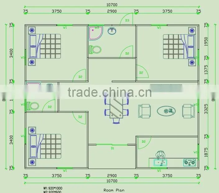 Economical Ready built three-bedroom prefabricated house design with most economical price