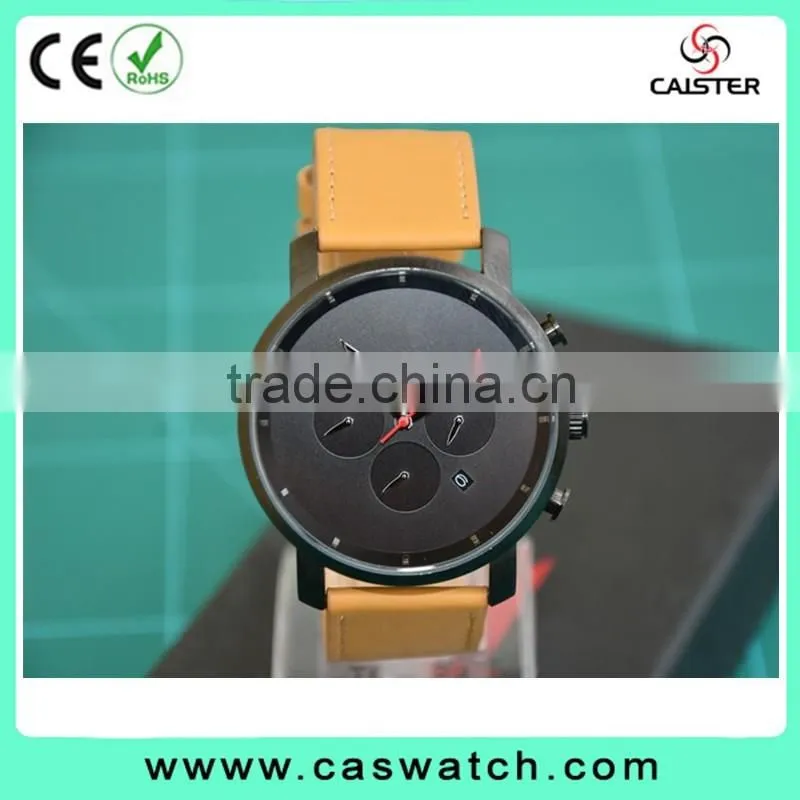 luxury stainless steel chronograph men's watch, fancy high quality leather watch, Japan movement water resistant watch