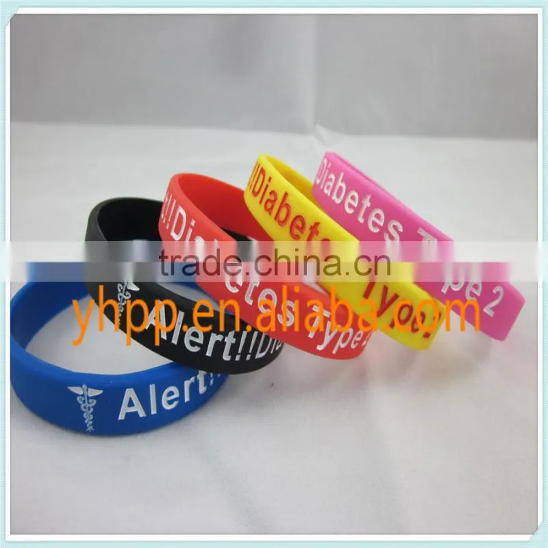 Custom Type 2 Diabetic Medical Alert Silicon Febossed Wristband Bracelet