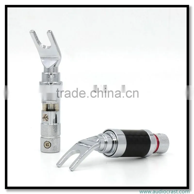 OEM Copper Rhodium Plated Carbon Fiber Speaker Cable Spade Terminal Connector Plug