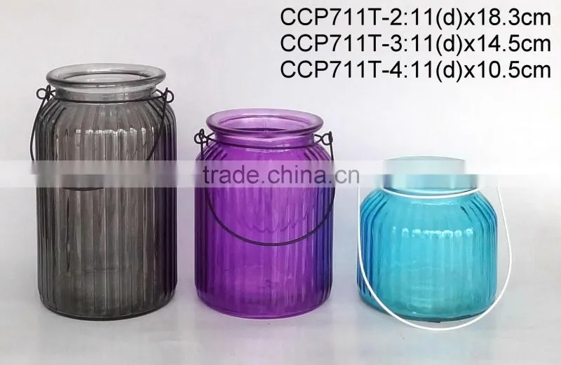 CCP711T2-4 glass jar sprayed with color with metal handle