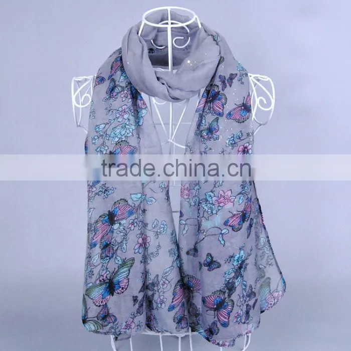 Popular Butterfly Flower Pattern Women Scarf Voile Scarves 180*90 Pashmina Muslim