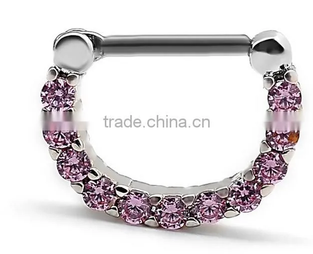 Septum Clicker Nose Rings CZ Gem Ear Piercing Cuff Diath Cartilage