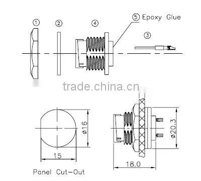 Standard 6pin PCB 90 degree type panel mount