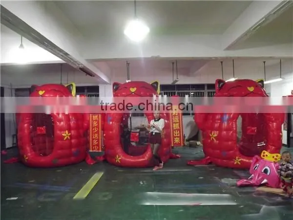 Inflatable red fortune cat cash machine / inflatable cartoon money machine for sales promotion