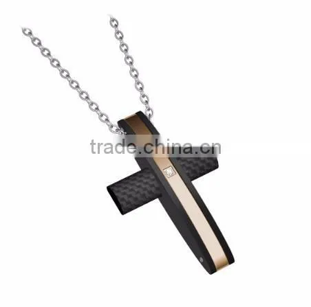 Charm stainless steel cross pendant necklace rose gold cross pendant with CZ