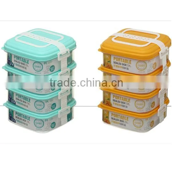 4 Layer DIY Stack Plastic Houseware Snap Close Food Container Set With Handle