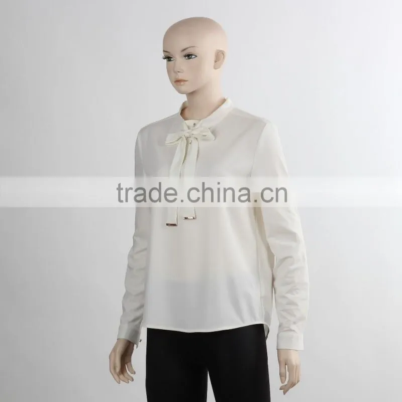 ladies office shirt design uniform shirt with white bow qhirt long sleeve business suit woman shirt