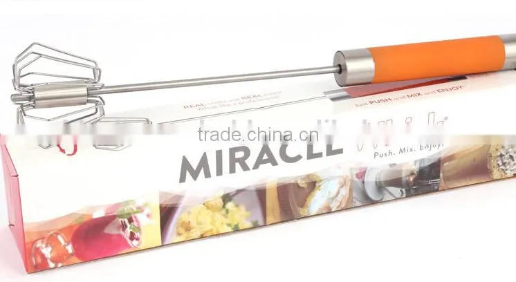 Stainless steel miracle whisk tools With Rubber Hand rotating egg whisk egg beater