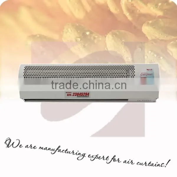 Electrical door air curtain with heater heating air curtain
