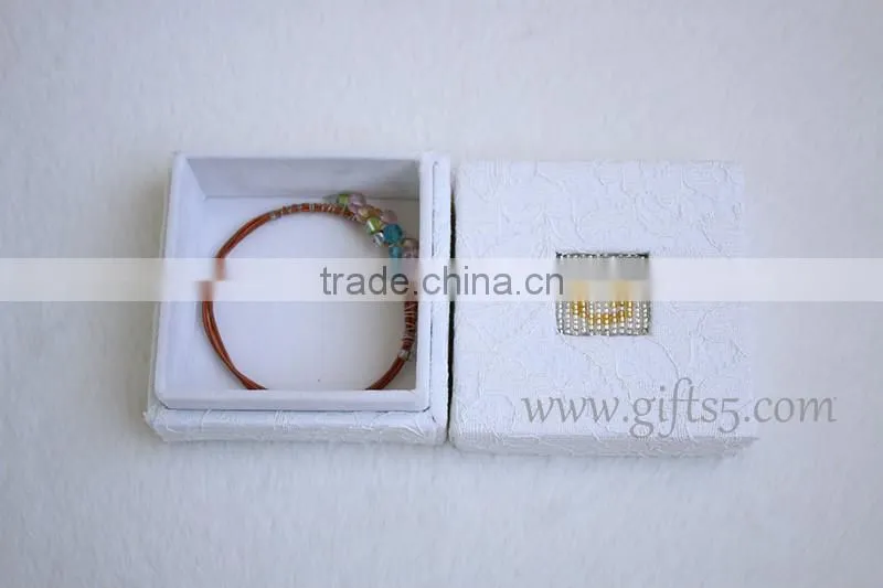 Elegant white wedding jewelry gift boxes with beaded name plate of G