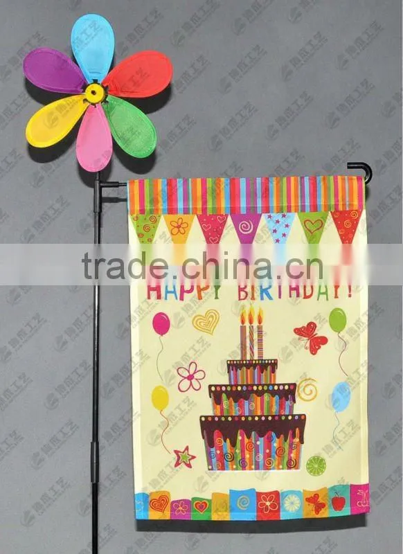 Happy birthday Heat sublimation printing garden flag with windmill