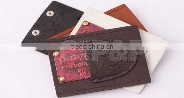 Contrasting white and copper jeans leather patch labels for jeans