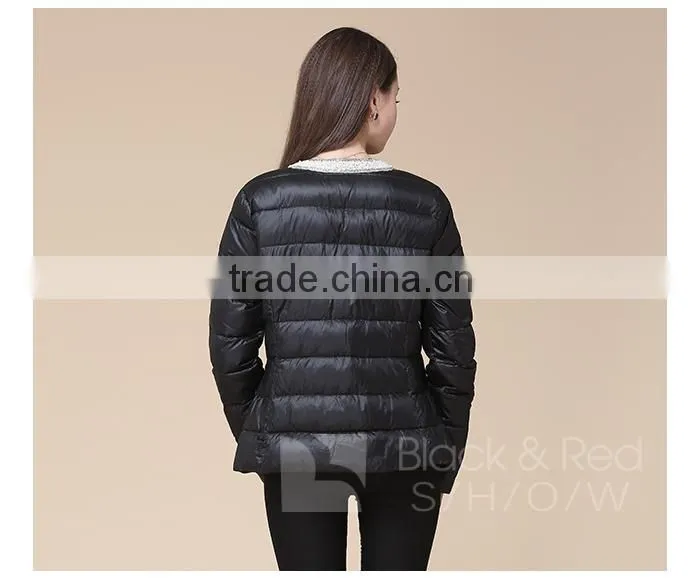 2015 fashion 100%polyamide softshell foldable black winter parka coats woman