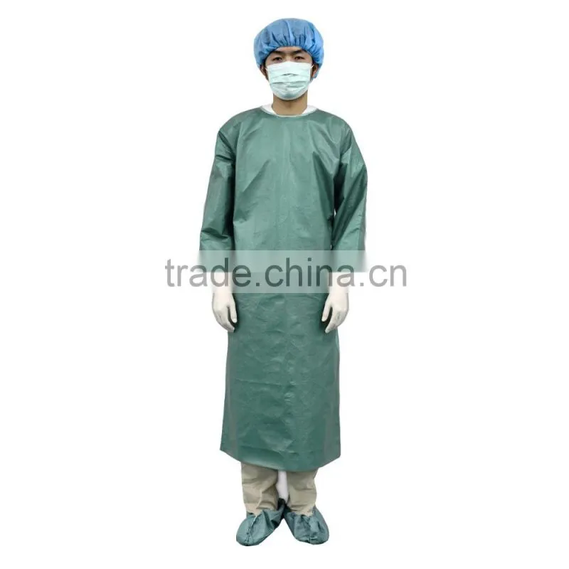 Reinforced spunlace surgical gown alcohol/blood/oil/water repellency treatment