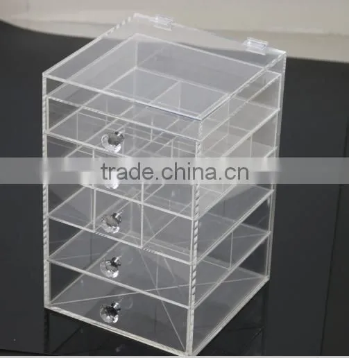 Deluxe Diamond Handle Clear Acrylic Makeup Organizer 5 6 7 Drawer Kardashian-style Storage Box Cube Case w Flip Top Quality