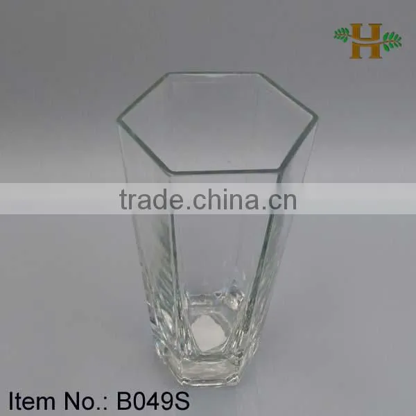 Factory Price Clear Hexagon Glass Flower Vase