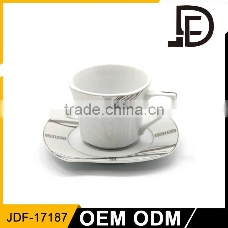 245 cc Porcelain ceramic cups and saucer, custom cup, square coffee cup sets with Customize Pattern
