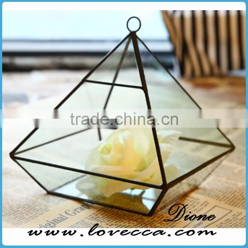 Decorate wedding house cube geometric glass terrarium wholesale copper vases