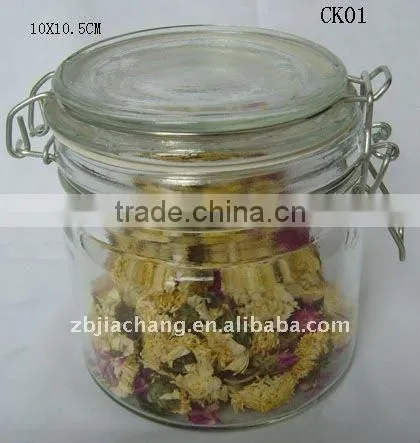 air-tight mini cylinder glass storage jar with metal clip top