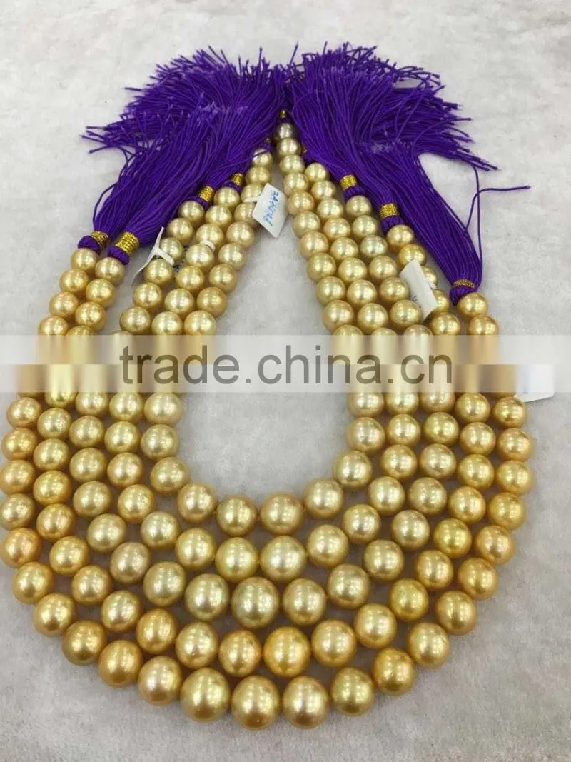 Wholesale 12-14mm Natural Gold Round South Sea Pearl Strands