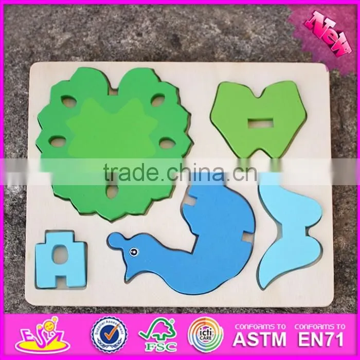 2017 New product funny 3d peacock children wooden puzzle animals W14G040