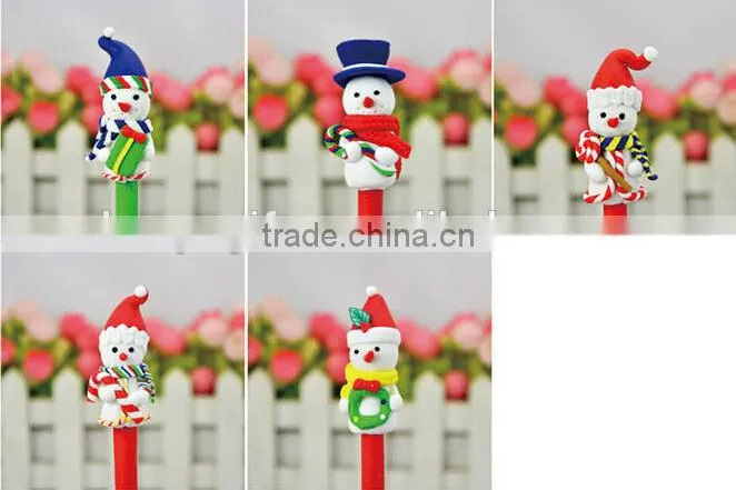 Top Selling Christmas Polymer Clay Ballpoint Pen Promotional Custom Logo Polymer Clay Pen Santa Claus Snowman Shape Pen