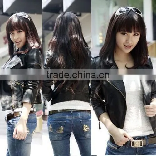 Womens Slim Biker Motorcycle PU Soft Leather Zipper Jacket Coat