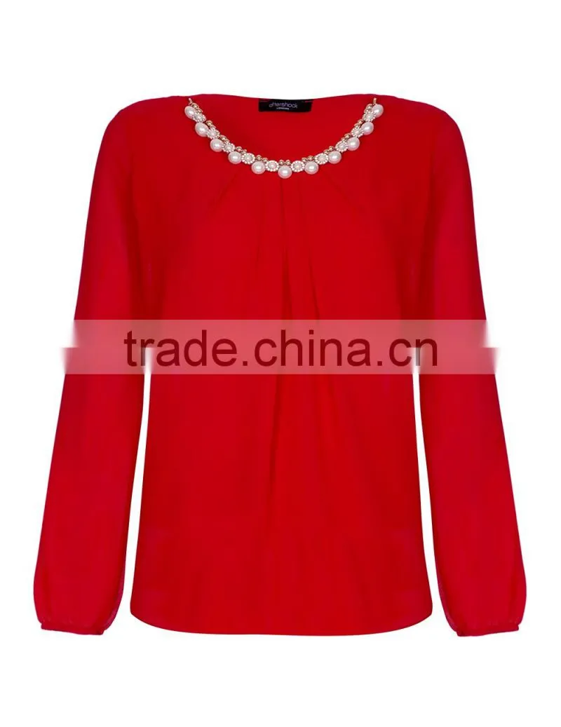 necklace detail red chiffon top,china top ten selling products,girls fancy top