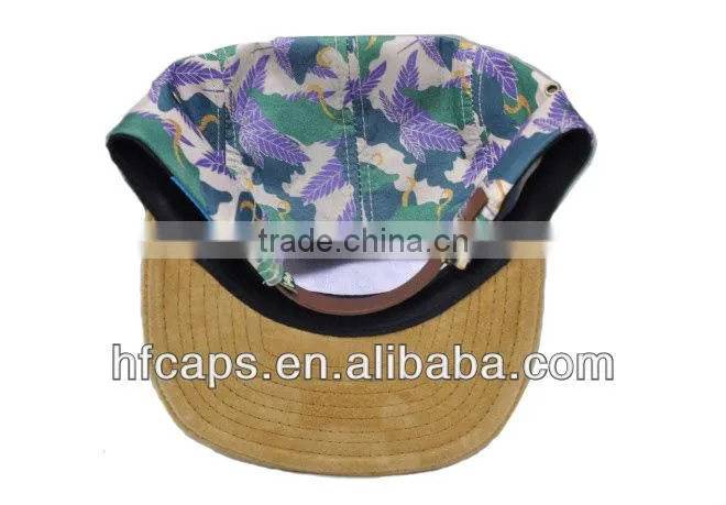 2013 spring fashion blank floral suede bill 5 panel custom camp cap and hat