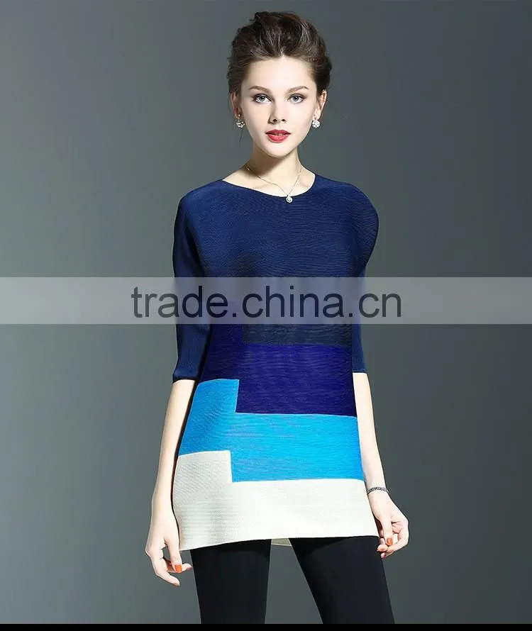 Custom fashion lady three colors matching loose pleated dress