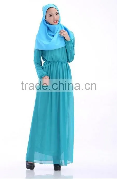 fashion summer long sleeve chiffon hijab muslim dress
