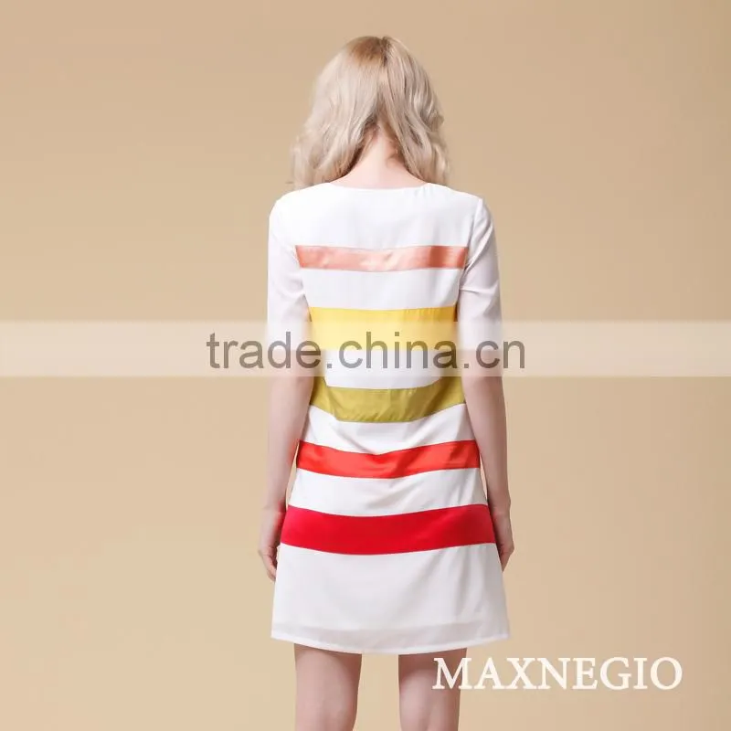 Casual straight dresses loose fit Chevron stripe rainbow dress