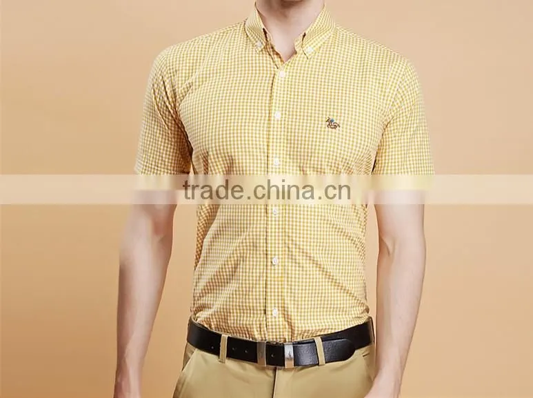 Short sleeve shirt cotton summer youth contracted texture plaid shirt English cultivate one's morality with big yards