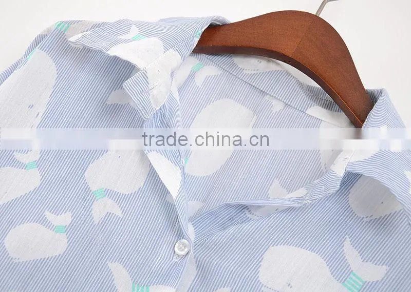 Simple style chiffin wihte V neck no collar 7 sleeve women casual bouse