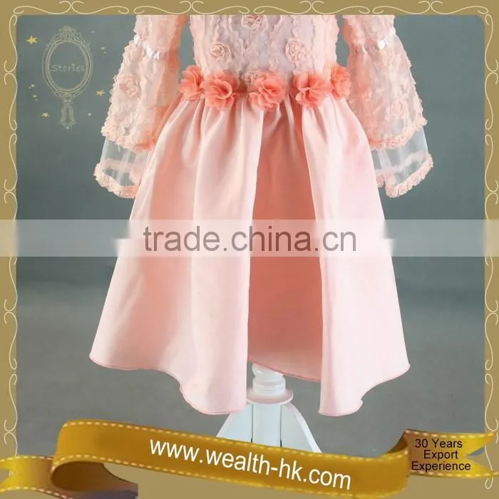Rosebud Flower Long Sleeves Girls Princess Dress