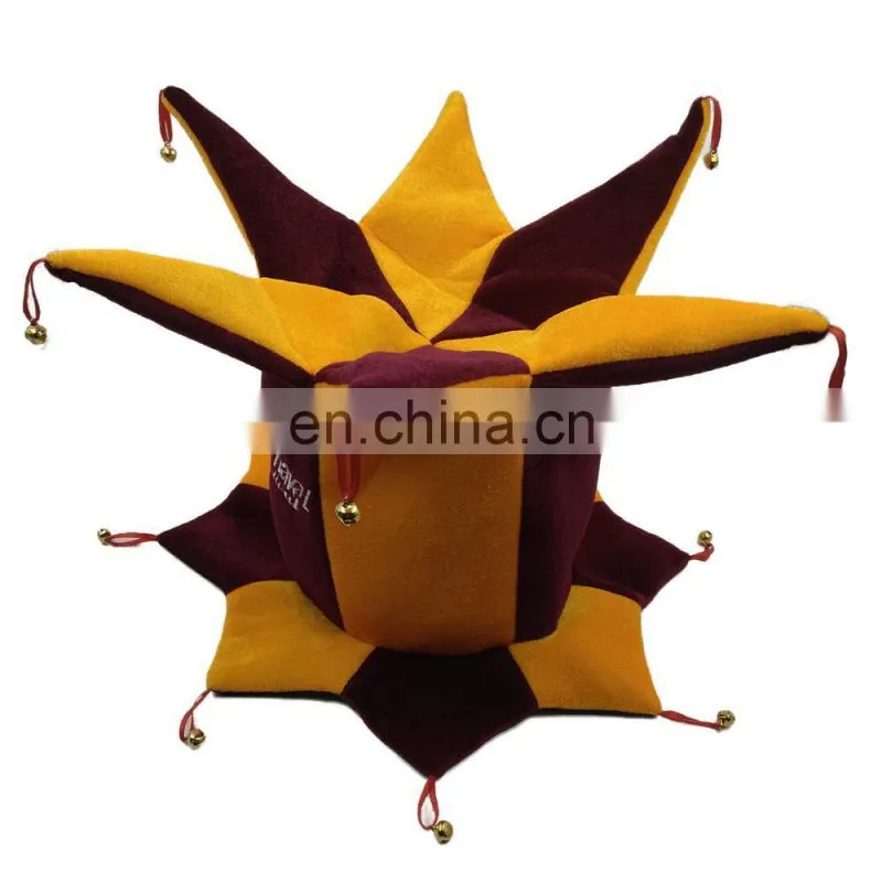 2017 New design party custom logo novelty clown hat carnival joker six horns hat with bells wholesale MCH-2473