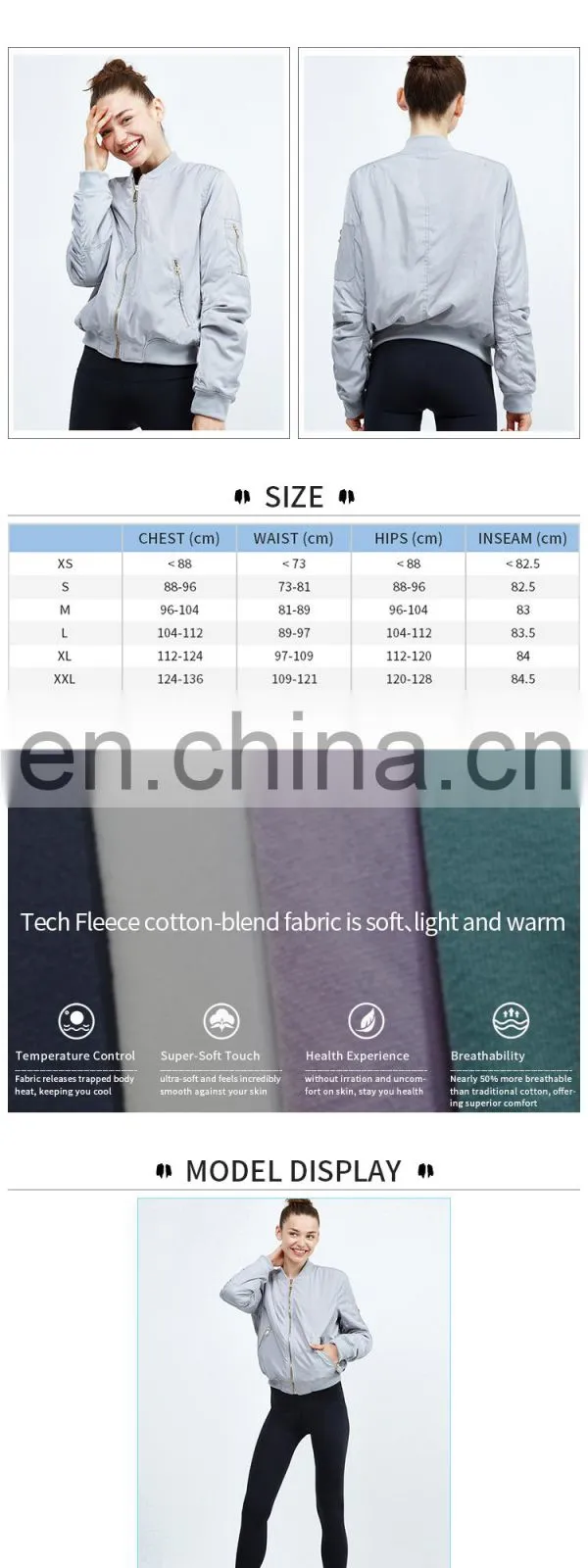 bomber custom gym hooded outdoor sport polyester zip yoga windproof China coat OEM bamboo cotton new women winter jacket