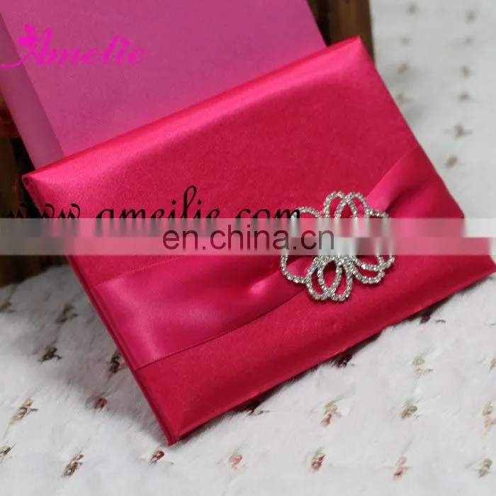 A730 Hot Sale Different Color Ribbon Customize luxurious wedding invitation card