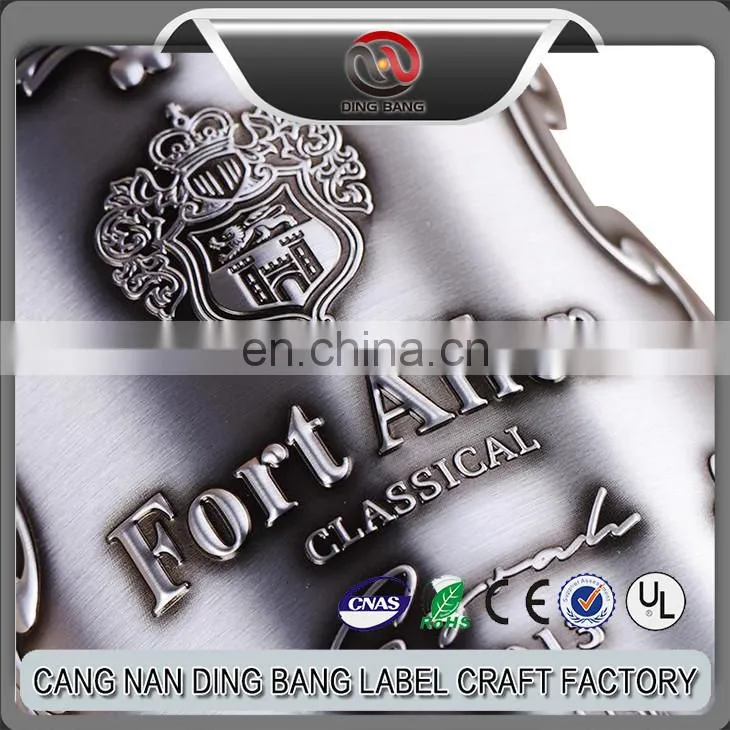 OEM Top Qulaity Colloidality Type Custom Made Embossed Brand Logo High Brushed Antique Bronze Metallic Bended Wine Label