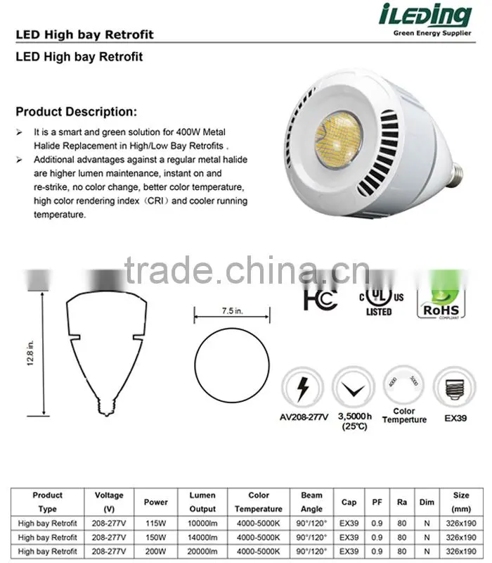 400W Metal Halide Replacement UL CUL LED High bay Retrofit