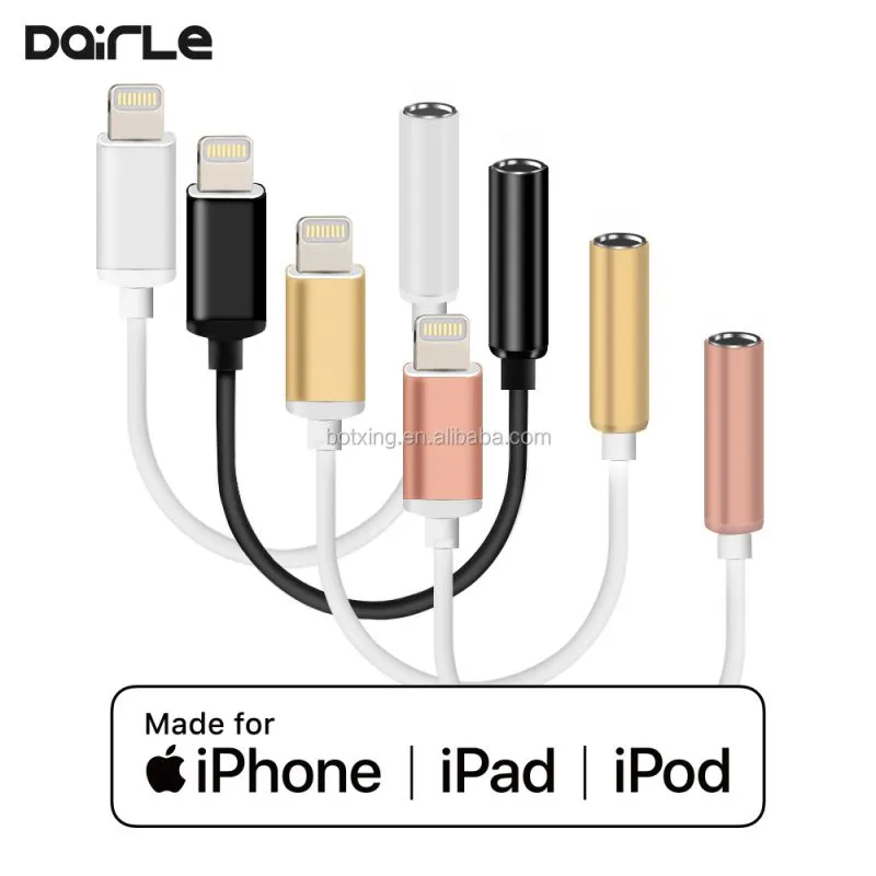 Lighting to 3.5mm headphone jack adapter MFi white tpe headphone cable For iphone to aux