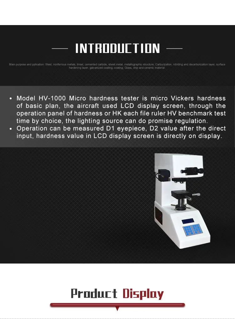 Microhardness HV-1000 Micro Vicker Durometer/Micro Vicker Hardness Tester