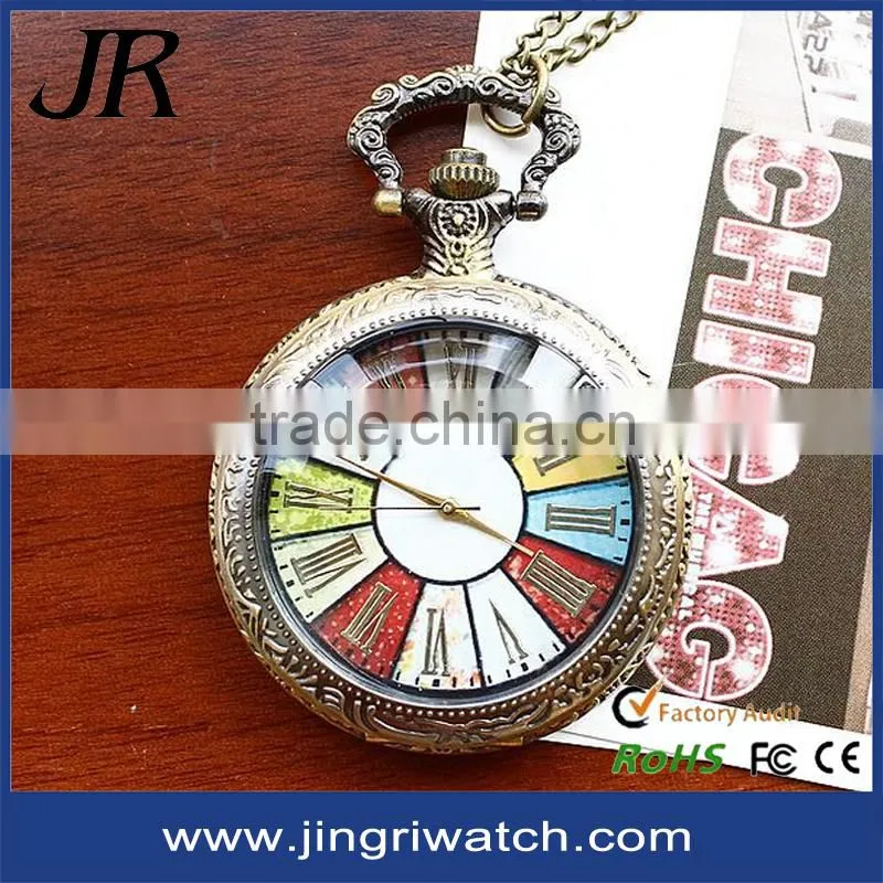 antique pocket watch necklace colorful big face watches vintage alloy pocket watch with lid